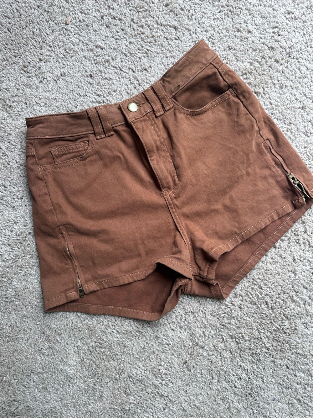 American Apparel Brown Zipper Detail Jean Shorts